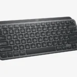 Logitech MX Keys Mini wireless keyboard in graphite seen from the front at a slight angle