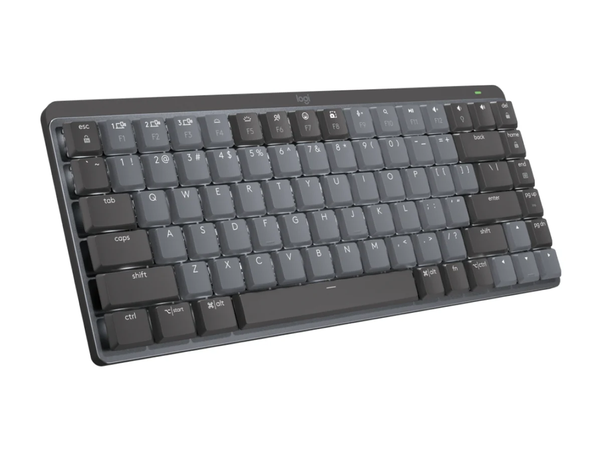 Logitech MX Mechanical Mini wireless keyboard in graphite, seen at an angle, a mechanical keyboard for digital nomads