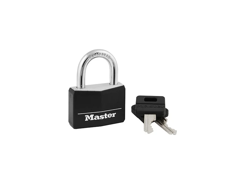 Master Lock 141D black keyed padlock with two keys, a keyed choice for a hostel locker