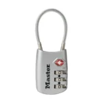 Master Lock 4688D TSA-kofferslot in zilver met een flexibele kabelbeugel en drie cijferschijven