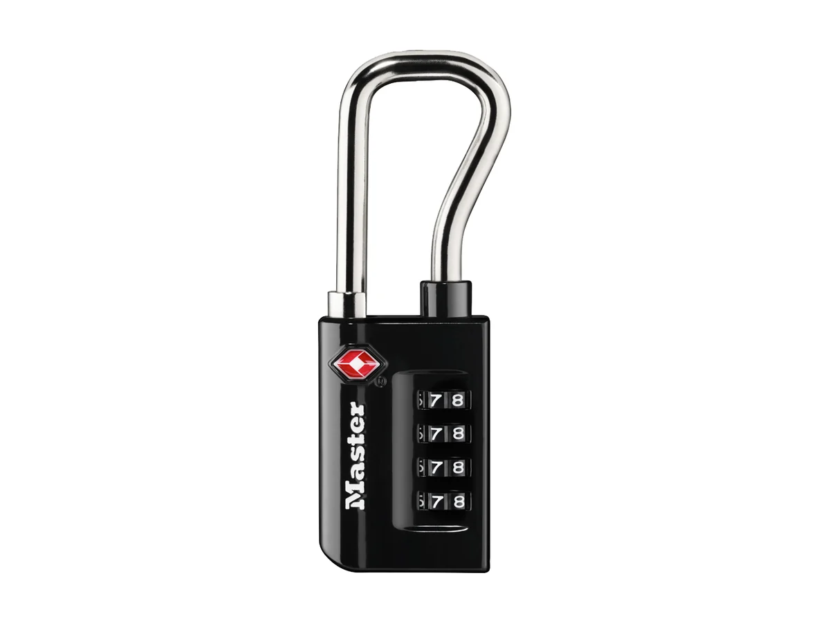 Zwart Master Lock 4696D TSA-slot met een verlengde beugel en vier cijferschijven