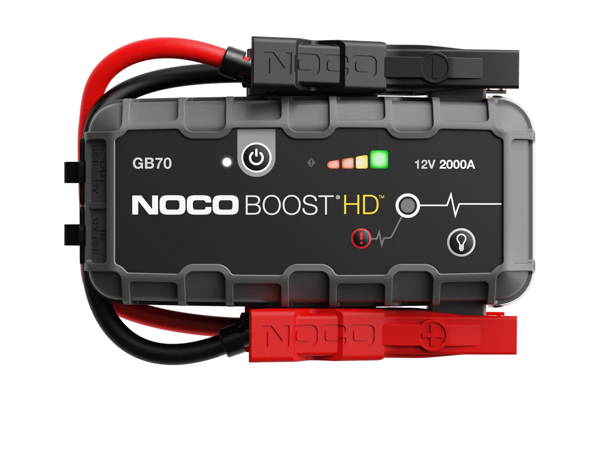 NOCO Boost HD GB70 lithium jump starter with cable and clamps