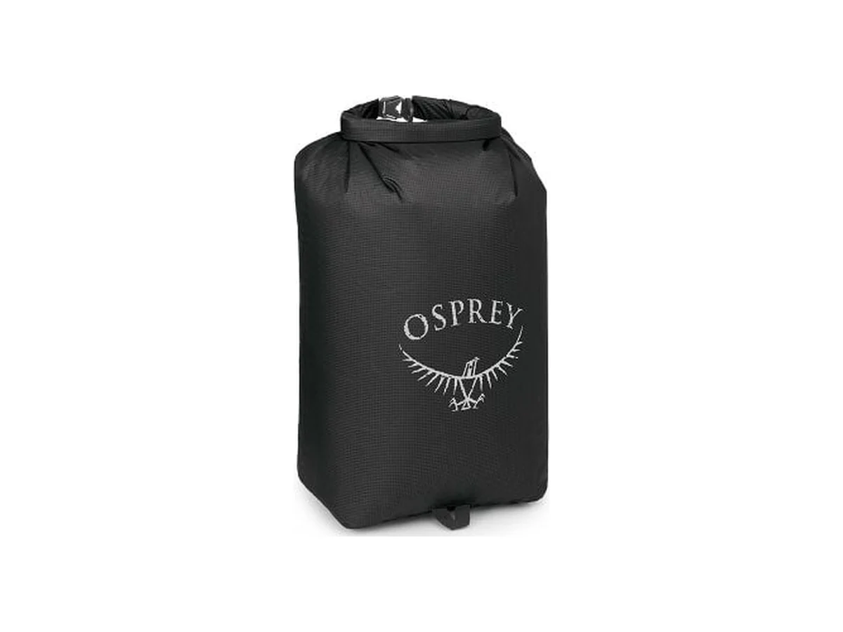 Osprey Ultralight Dry Sack 20 L in zwart met het Osprey-logo