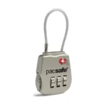 Zilveren Pacsafe Prosafe 800 TSA-kabelslot met drie cijferschijven