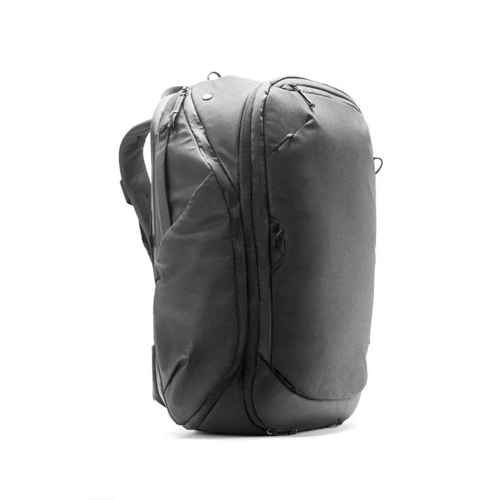 Black Peak Design Travel Backpack 45L, three-quarter side view