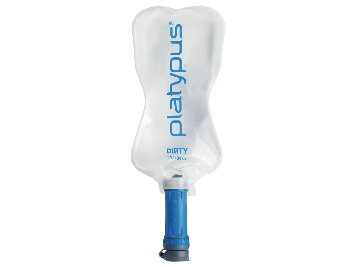 Platypus QuickDraw 1L Filtersystem mit durchsichtigem Reservoir für Rohwasser und blauem Mikrofilter
