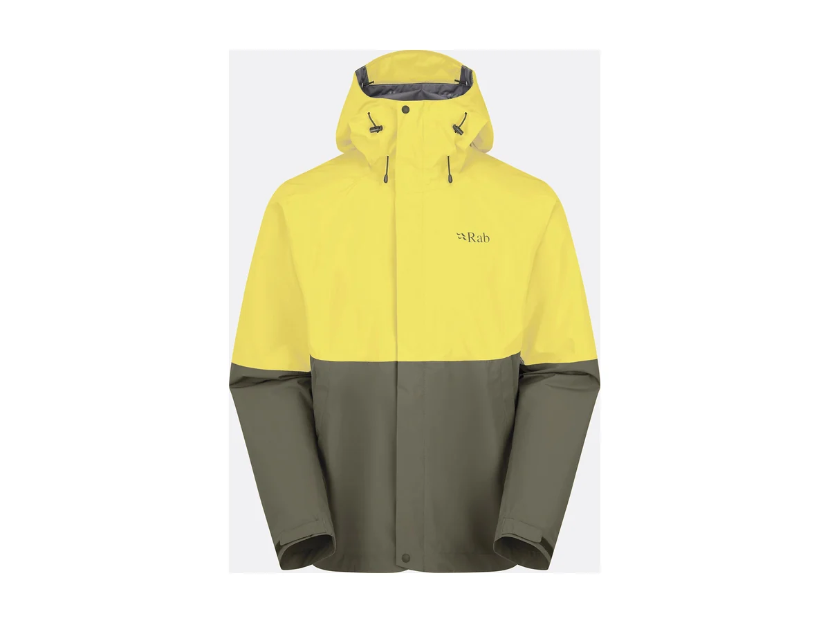 Rab Downpour waterproof jacket in yellow and olive