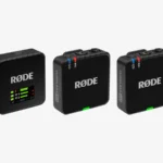 RODE Wireless GO (Gen 3) receiver and two black transmitters with green status lights