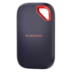 SanDisk Extreme Portable SSD, ein dunkles robustes Laufwerk mit roter Trageschlaufe