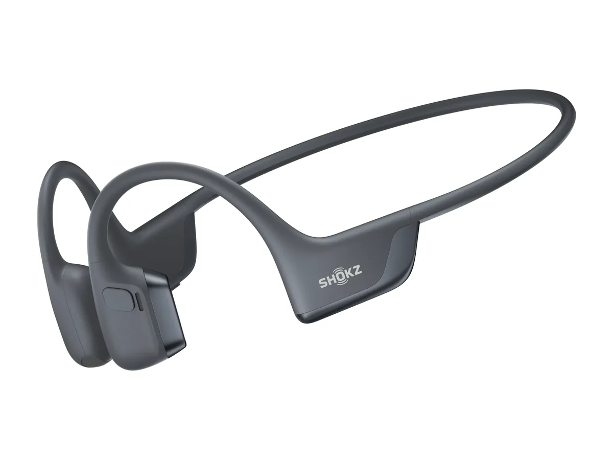 Shokz OpenRun Pro 2 Knochenschall-Kopfhörer in Schwarz, schräge Frontalansicht