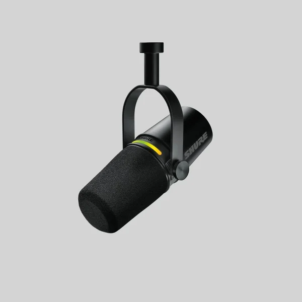 Shure MV7+ podcast microphone with LED ring and foam windscreen