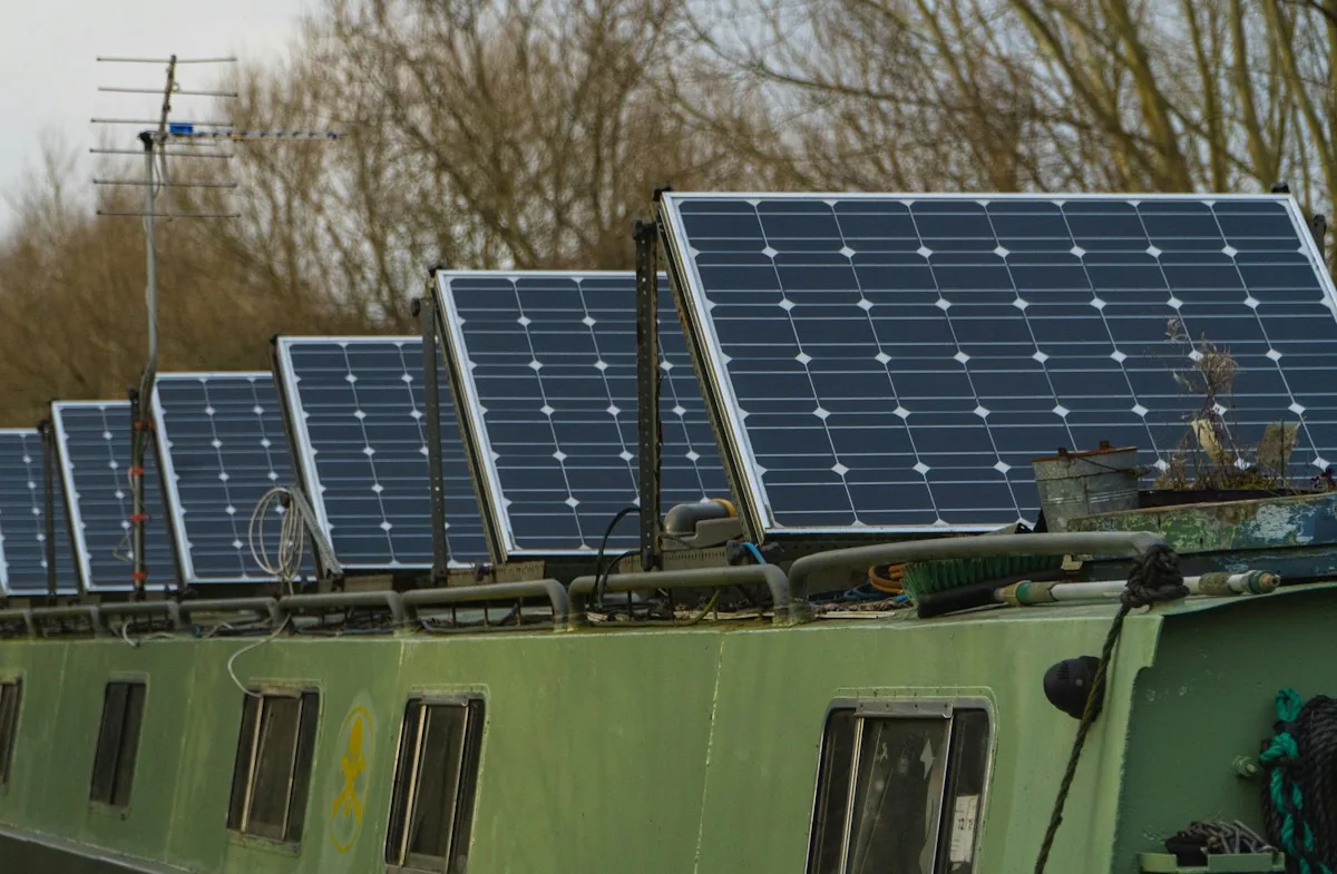 A row of fixed solar panels mounted on a roof
