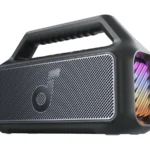 Soundcore Boom 2 outdoor Bluetooth speaker with a carry handle and a lit side panel