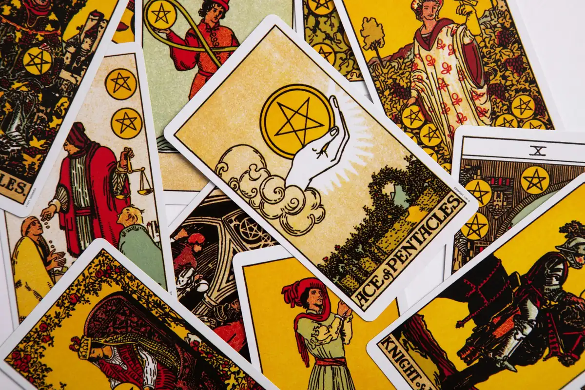 Tarot cards laid out on a table
