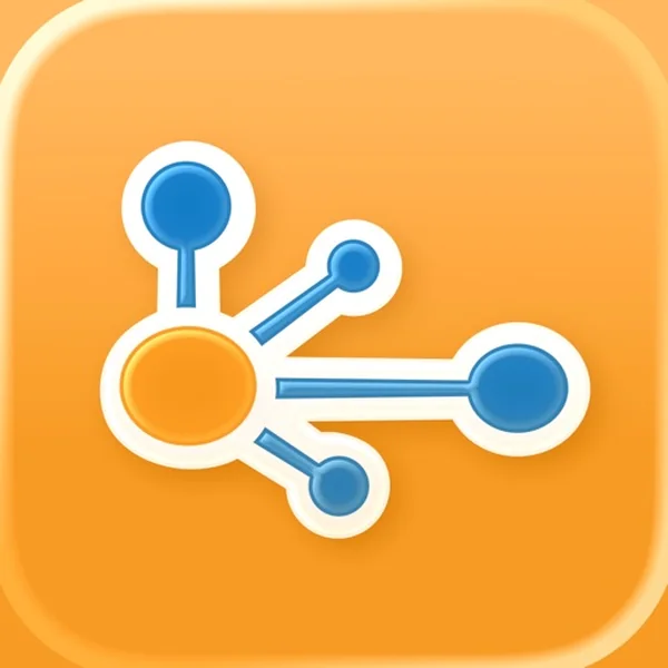 TripIt app icon, blue nodes joined by lines on an orange background
