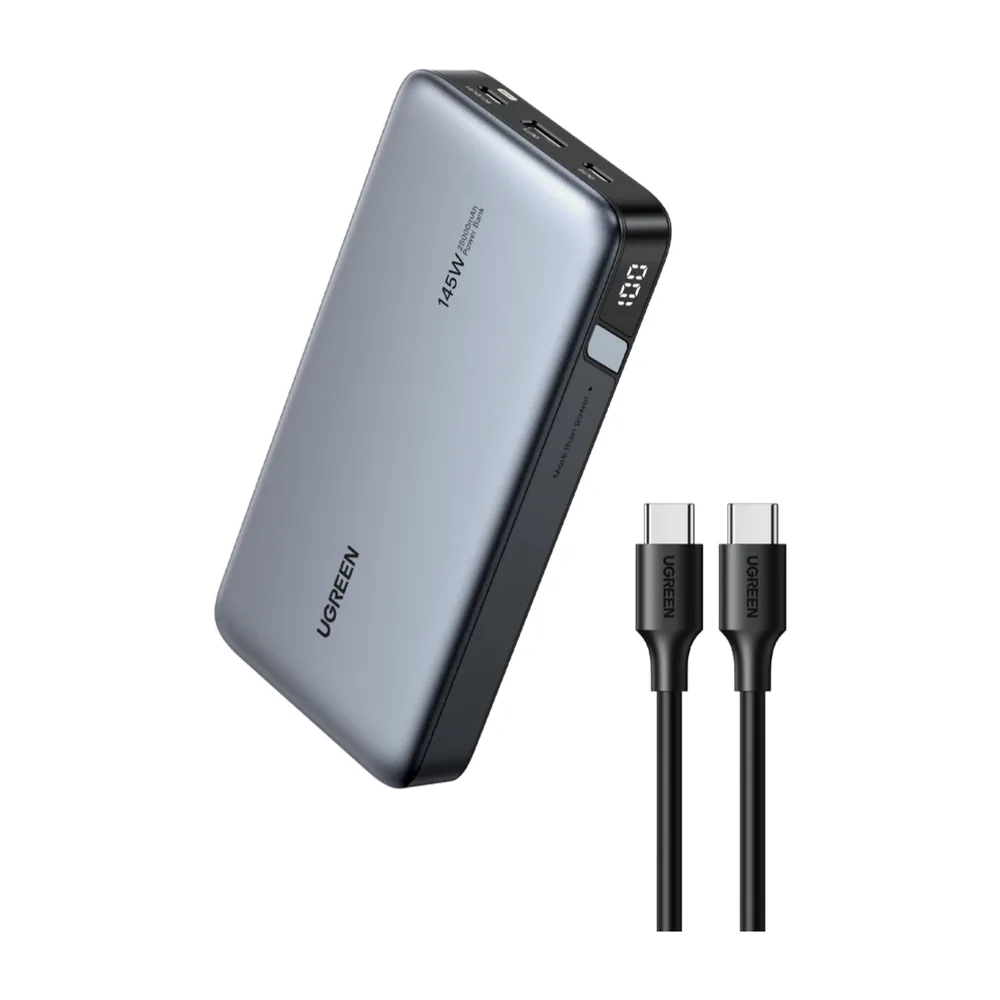 UGREEN Nexode 145W 25000mAh power bank in grey with two USB-C cables