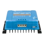 Blue Victron SmartSolar MPPT 100/30 solar charge controller seen from the front, with its Bluetooth label