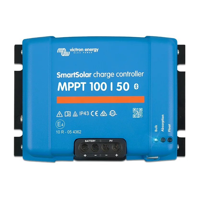 Blue Victron SmartSolar MPPT 100/50 solar charge controller with Bluetooth symbol and terminal block