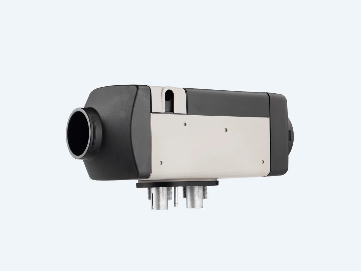 Webasto Air Top 2000 STC diesel air heater with black and grey housing and the flange and pipe connections underneath
