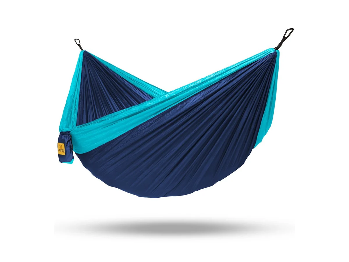 Wise Owl Outfitters double hammock in dark blue and light blue, product photo